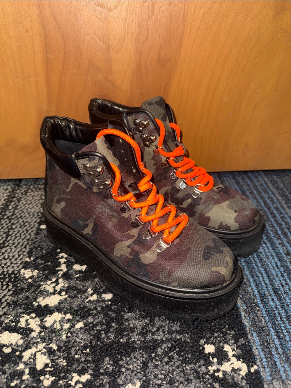 Steve Madden Camouflage Platform Combat Boots with Orange Laces